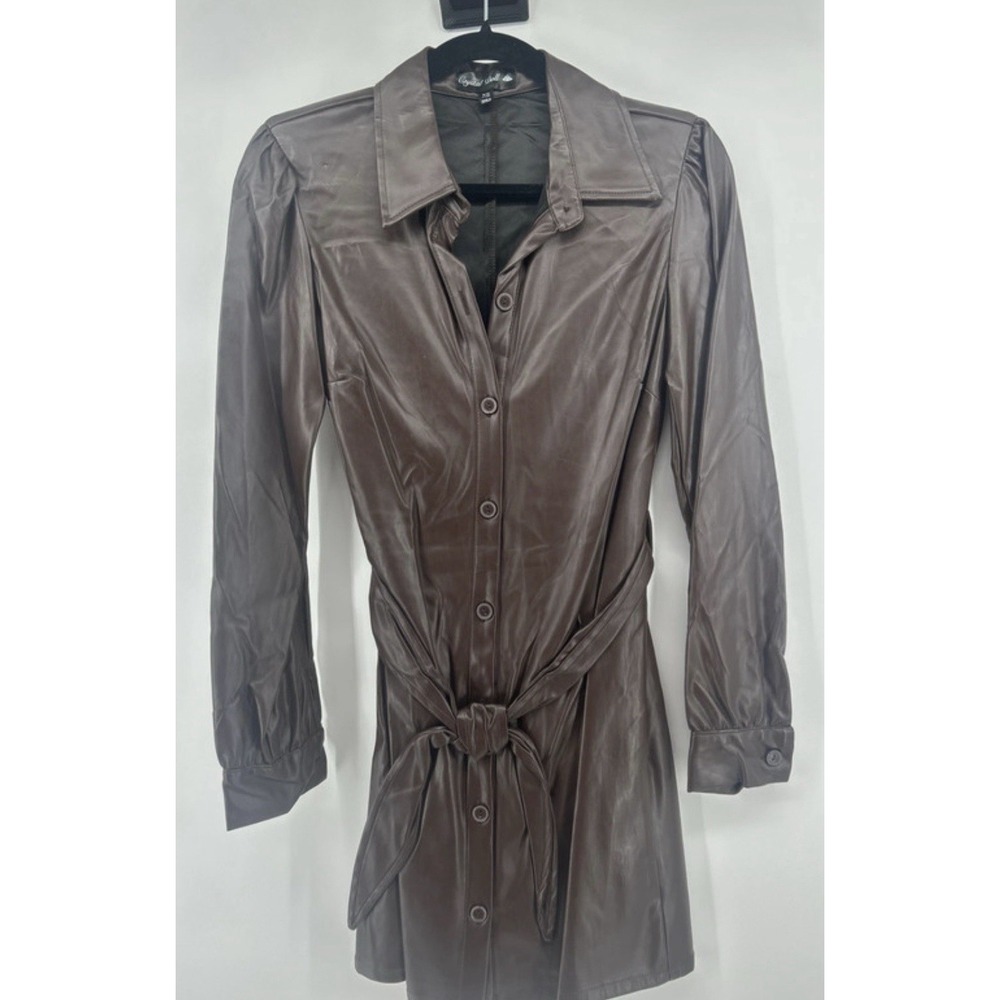 Crystal Doll Chocolate Faux Leather Shirt Dress NWOT XS Matrix-Core Nightlife